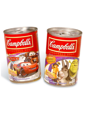 Campbell's Soup label design for Pixar's Cars & Dreamworks' Shrek the Third