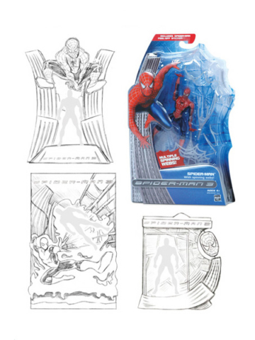 Hasbro Spider-man action figure package design and concept sketches
