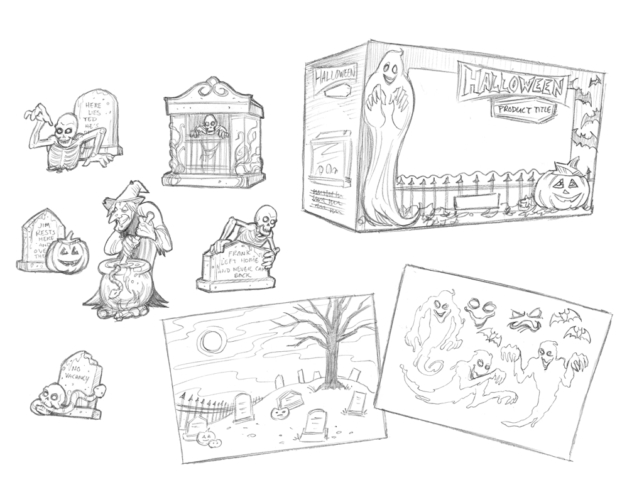 Concept drawings for seasonal aquarium decor - Halloween