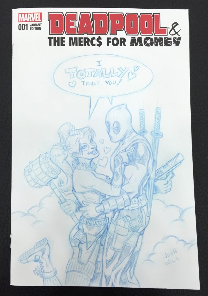 Deadpool & Harley Quinn sketch cover comic - Blue