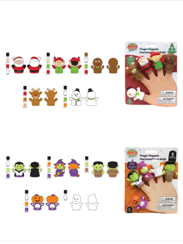 Turnaround illustrations for character designs for original finger puppets - Christmas & Halloween